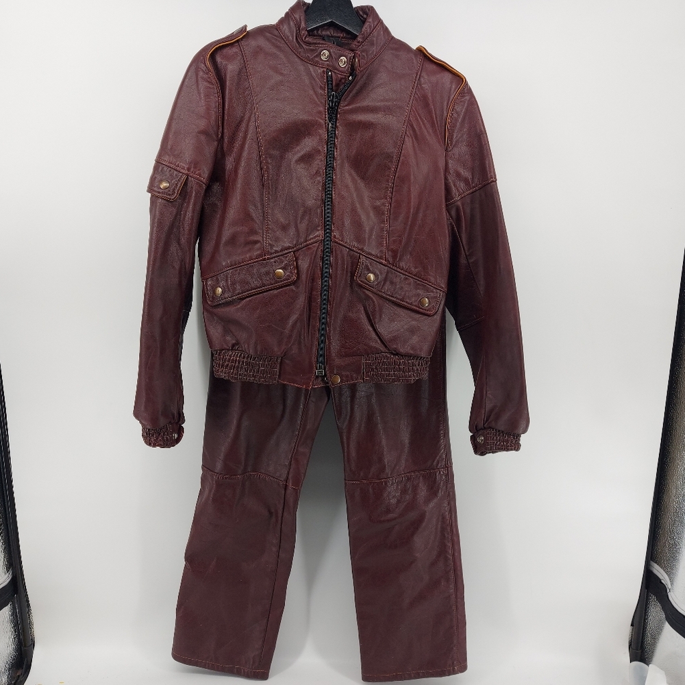 Taurus by Drospo Brown Leather Moto Jacket and Pants Size 12